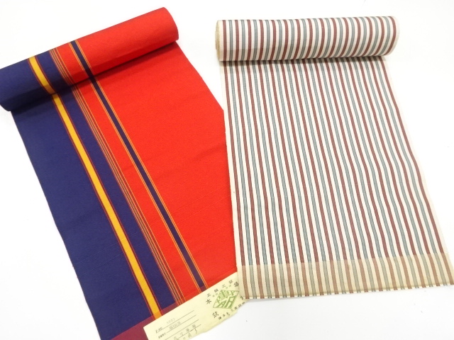 JAPANESE KIMONO / ANTIQUE BOLT FOR OBI / SET OF 2 / SILK / CHIKUZEN HAKATA